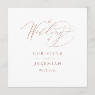 Elegant White Rose Gold Script Typography Wedding Program