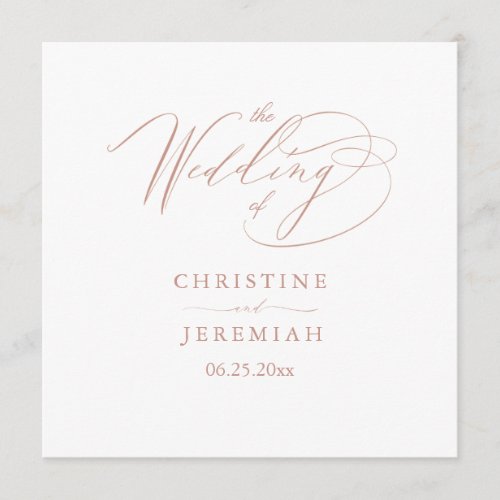 Elegant White Rose Gold Script Typography Wedding Program