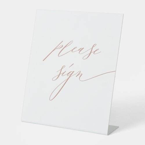 Elegant White Rose Gold Script Wedding Guestbook Pedestal Sign