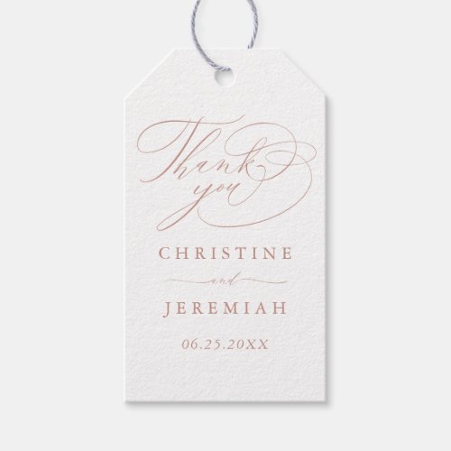 Elegant White Rose Gold Script Wedding Thank You Gift Tags