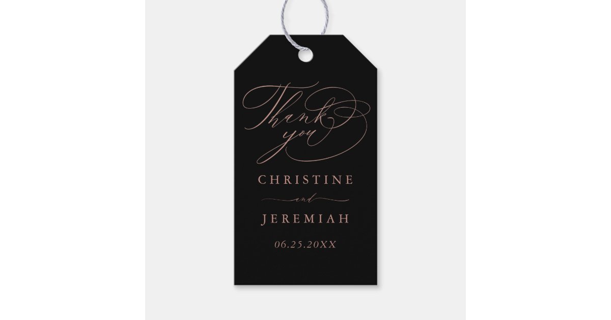 Elegant White Rose Gold Script Wedding Thank You Gift Tags | Zazzle