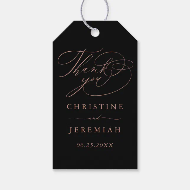Elegant White Rose Gold Script Wedding Thank You Gift Tags | Zazzle