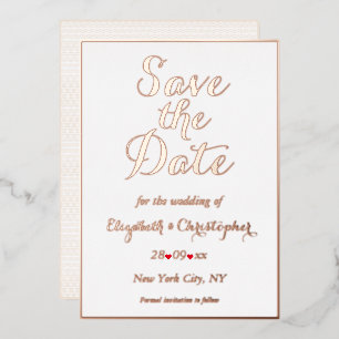 Elegant White Rose Gold Wedding Save the Date Foil Invitation