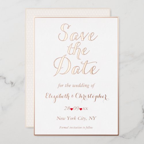 Elegant White Rose Gold Wedding Save the Date Foil Invitation