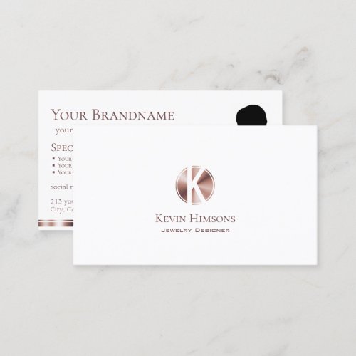 Elegant White Rose Gold with Monogram and Photo Business Card