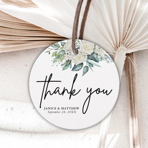 Elegant White Rose Greenery Floral Wedding Favor Tags