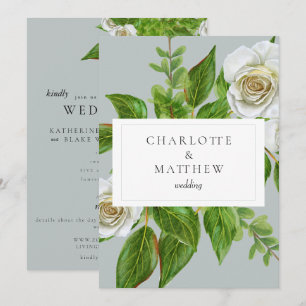 Elegant White Rose Greenery  Website Wedding Invitation