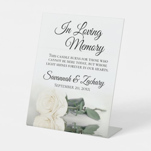 Elegant White Rose Loving Memory Wedding Memorial Pedestal Sign