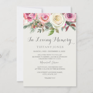 Elegant White Rose Memorial Announcement Service