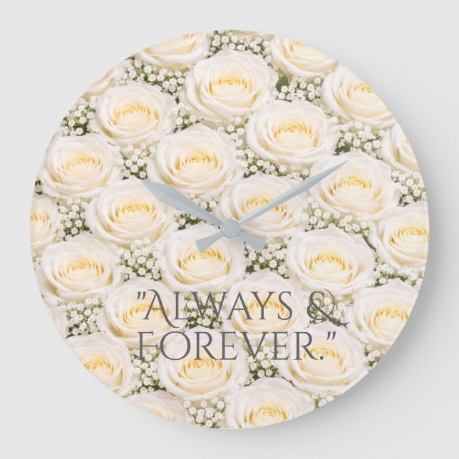 Elegant White Rose Personalized Floral Clock (Front)