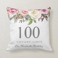Elegant White Rose Pink Floral 100th Birthday
