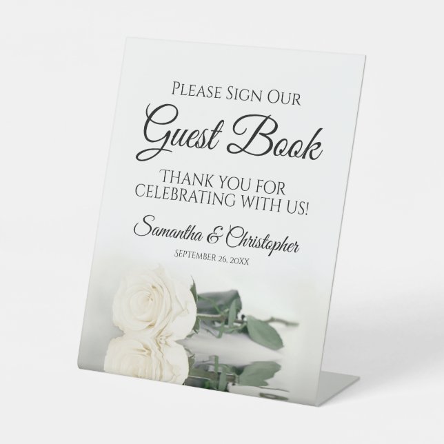Elegant White Rose Please Sign Our Guest Book (Front)