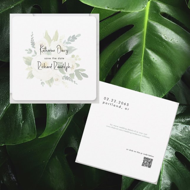 Elegant White Rose Rounded Wedding Save The Date (Creator Uploaded)