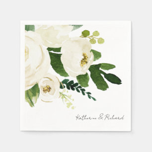 Elegant White Rose Script Personalized Cocktail  Napkins