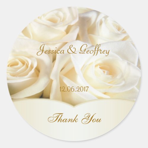 Elegant white rose Thank you Wedding Sticker