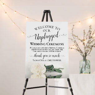 Elegant White Rose Unplugged Wedding Ceremony Foam Board