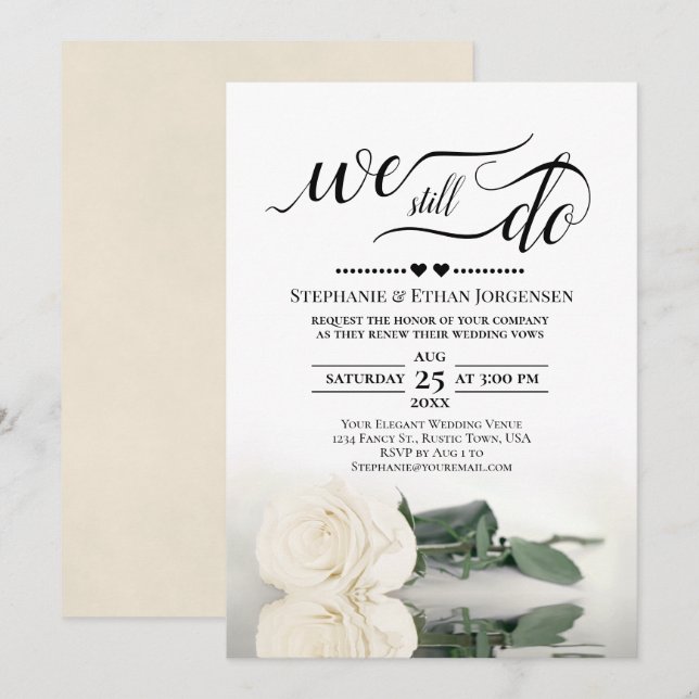 Elegant White Rose We Still Do Wedding Vow Renewal Invitation (Front/Back)