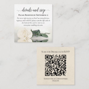 Elegant White Rose Wedding Details & RSVP QR Code Enclosure Card