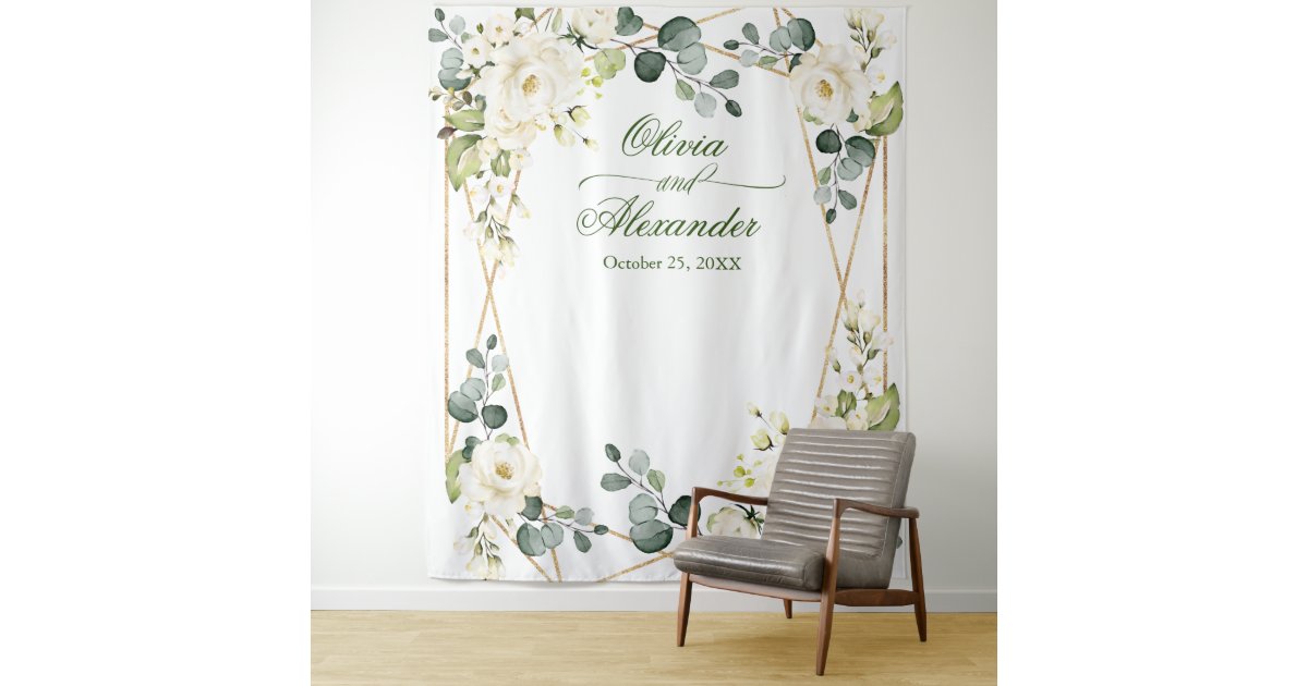 Elegant White Rose Wedding Photo Booth Backdrop
