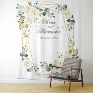 Elegant White Rose Wedding Photo Booth Backdrop