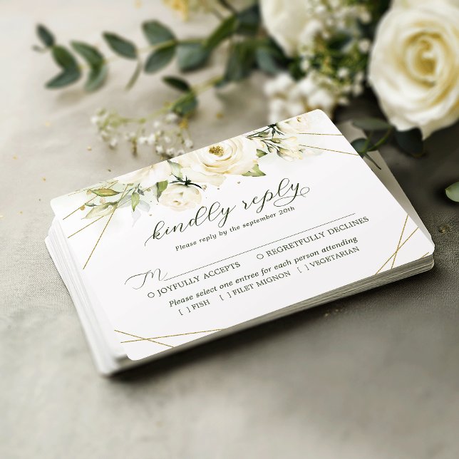 Elegant White Rose Wedding RSVP card (Creator Uploaded)