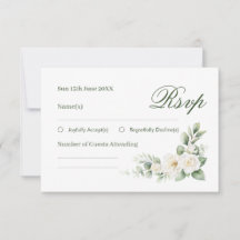 Elegant White Rose Wedding RSVP Card
