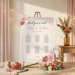 Elegant White Rose Wedding Seating Chart Poster 