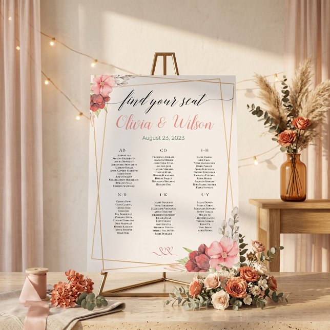 Elegant White Rose Wedding Seating Chart Poster  (Elegant White Rose Wedding Seating Chart Poster with Floral Table List Design)