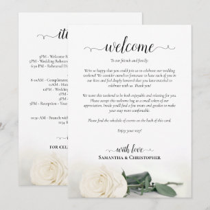 Elegant White Rose Wedding Welcome & Itinerary Program