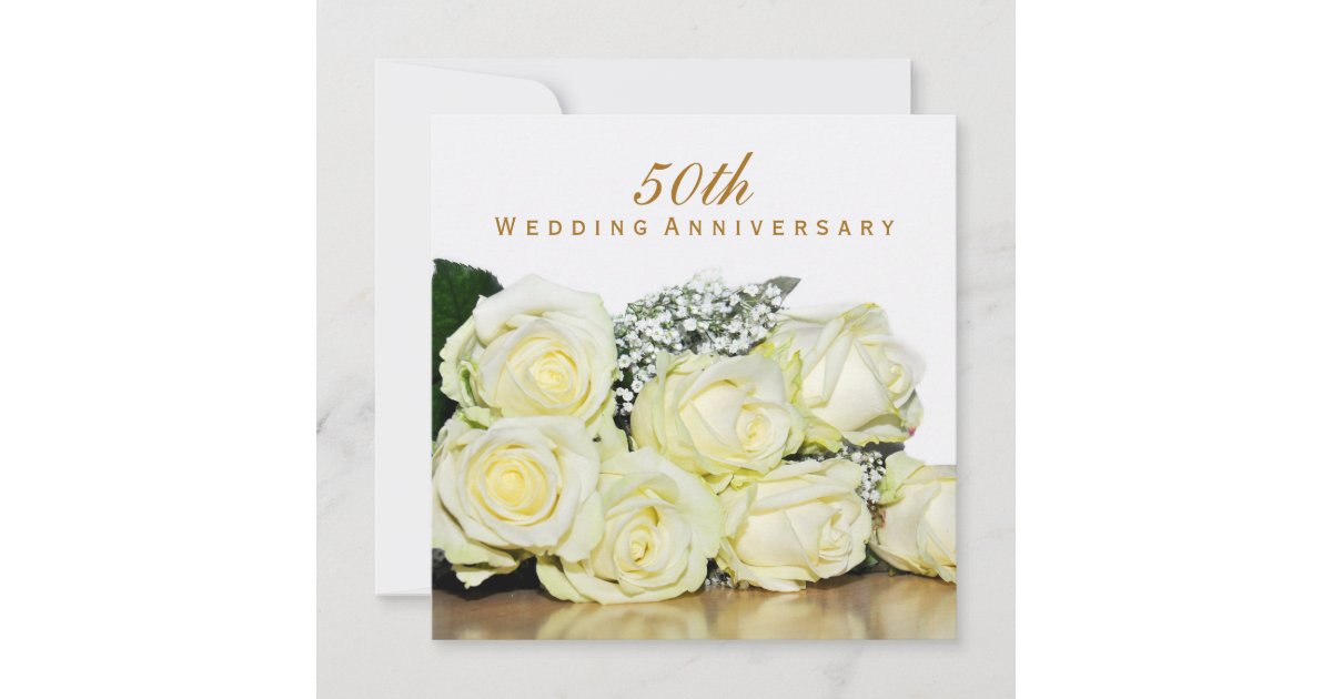 Elegant White Roses 50th Wedding Anniversary Party Invitation Zazzle