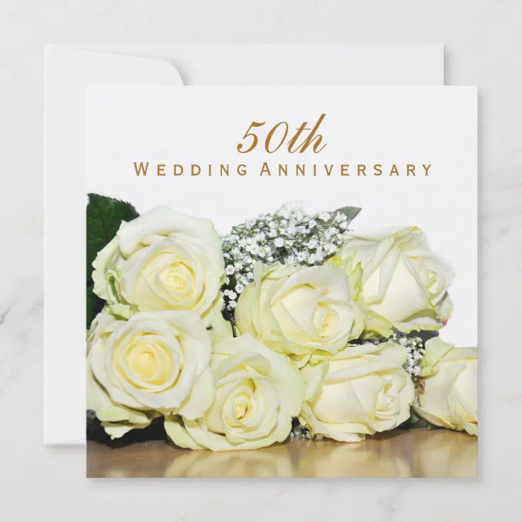 Elegant White Roses 50th Wedding Anniversary Party Invitation Zazzle