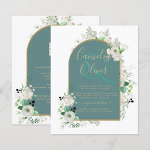 Elegant White Roses All-in-1 Wedding Invite RSVP