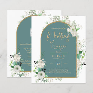 Elegant White Roses All-in-1 Wedding Invite RSVP
