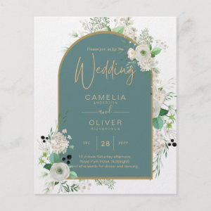 Elegant White Roses All-in-1 Wedding Invite RSVP Flyer