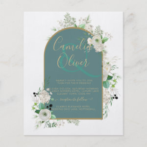 Elegant White Roses All-in-1 Wedding Invite RSVP Flyer