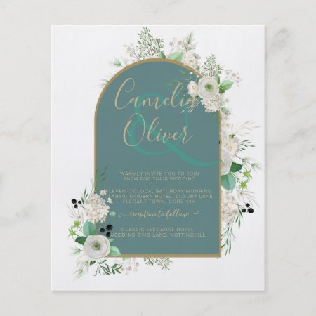 Elegant White Roses All-in-1 Wedding Invite RSVP Flyer