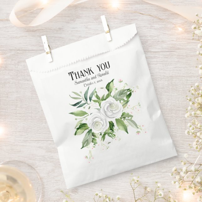 Elegant White Roses and Baby's Breath Wedding Favor Bag (Clipped)