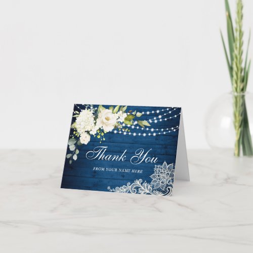 Elegant White Roses and Lace Rustic Wood Thank You Card