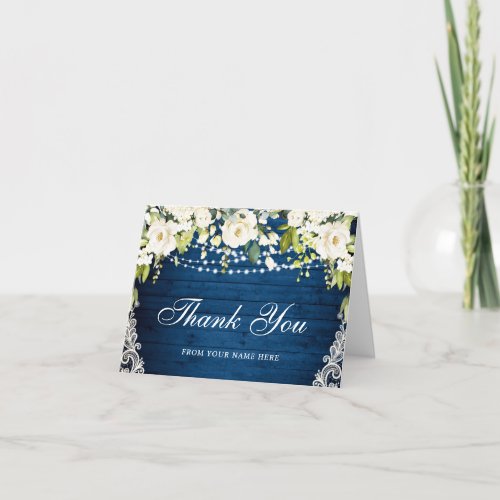 Elegant White Roses and Lace Rustic Wood Thank You Card