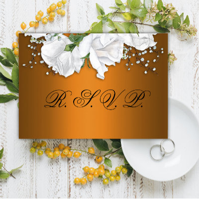 Elegant White Roses and Metallic Orange Wedding