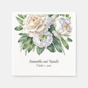 Elegant White Roses and Peonies Wedding Napkins