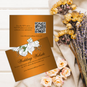 Elegant White Roses and Tangerine Wedding Website Enclosure Card