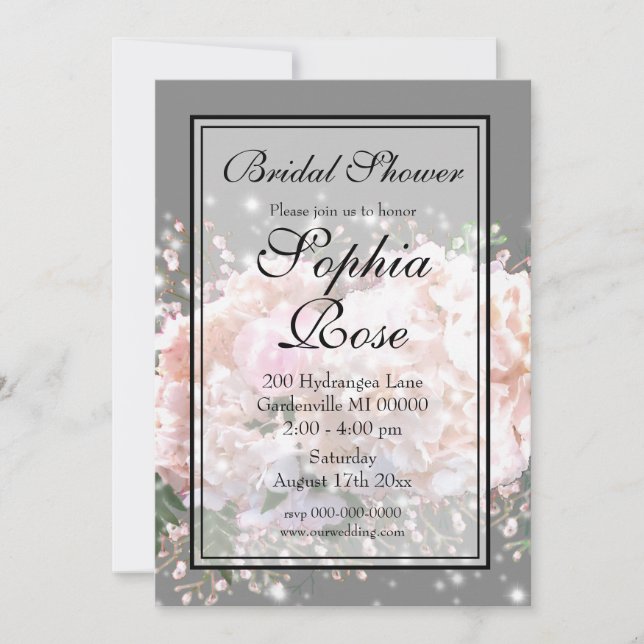 Elegant white roses babies breath bridal shower invitation (Front)