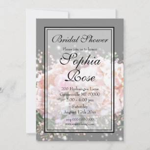 Elegant white roses babies breath bridal shower invitation
