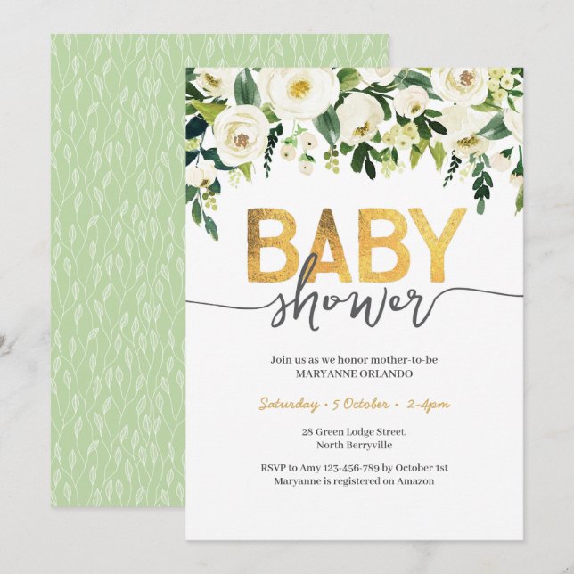 Elegant White Roses Baby Shower Invitation (Front/Back)