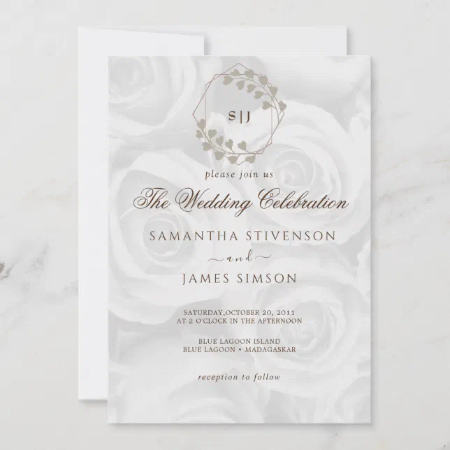Elegant White ROses Background Wedding Invitation | Zazzle