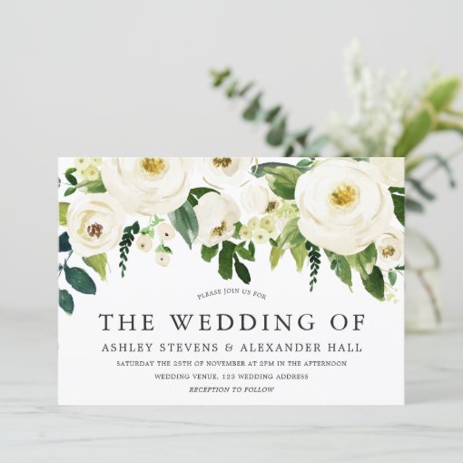 Elegant White Roses Beautiful Wedding Invitation | Zazzle