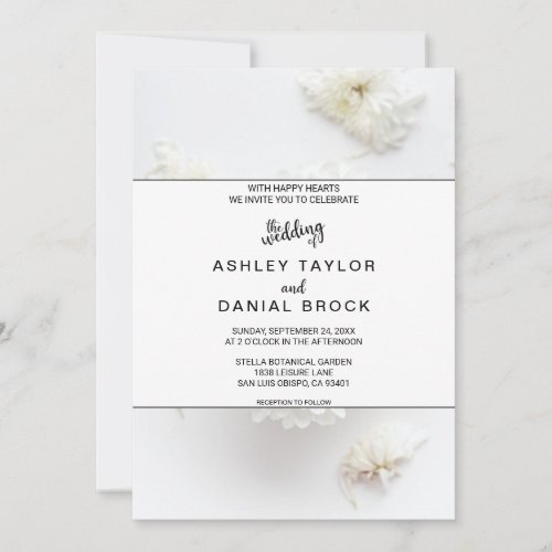 Elegant white roses blossoms floral summer Wedding Invitation