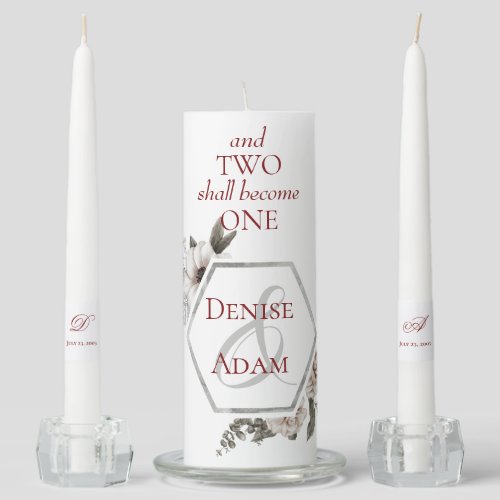 Elegant White Roses  Botanicals Unity Candle Set