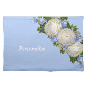 Elegant White Roses Bouquet Personalize Cloth Placemat